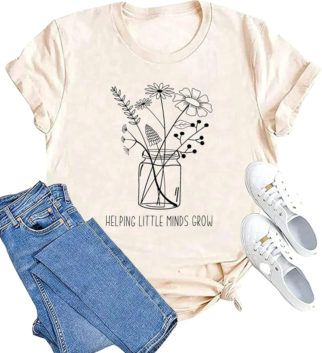 Teacher Shirt Women Wildflower Teacher Shirts Helping Little Minds Grow Kindergarten Teacher Tee Inspirational Tops
