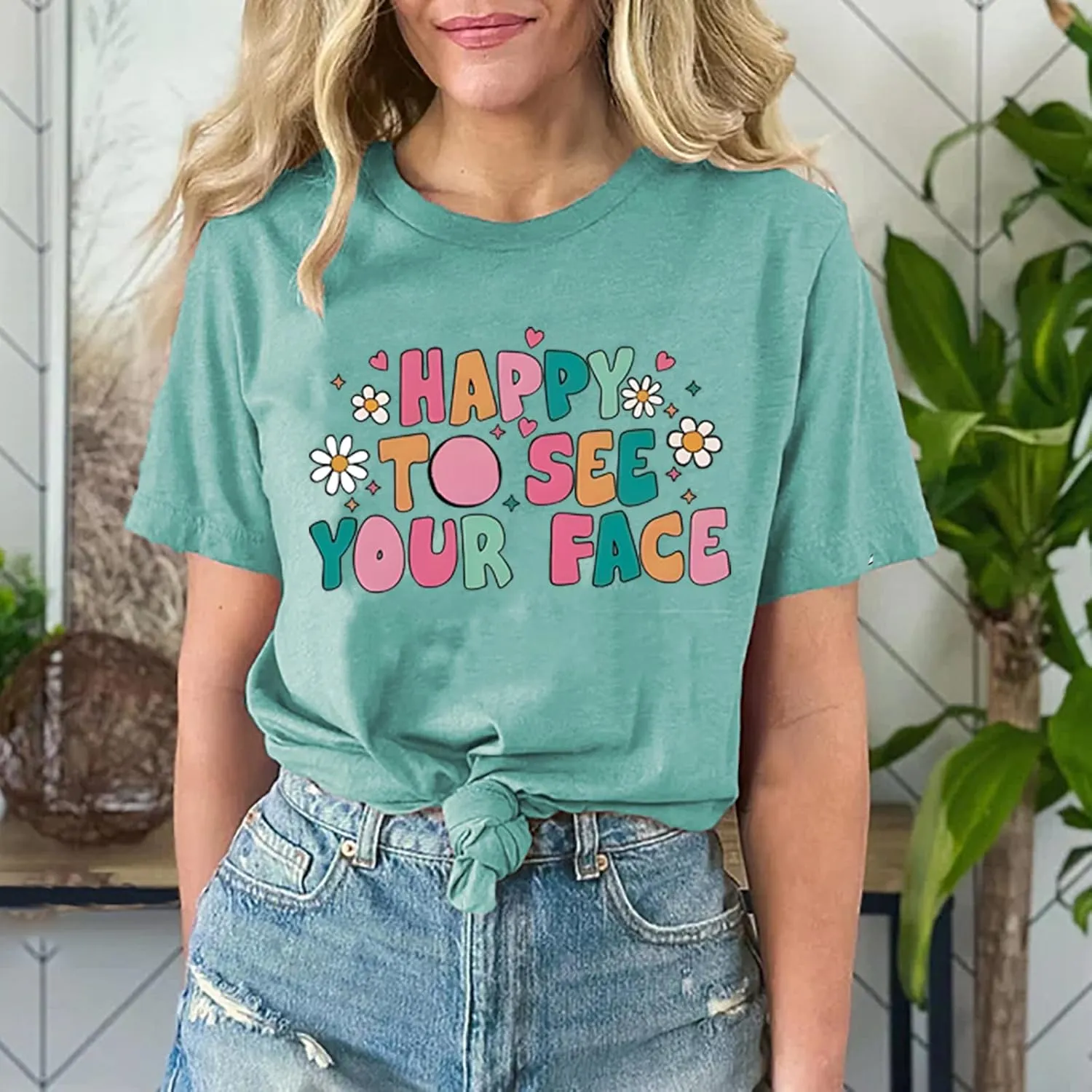 Teacher Shirts for Women Happy to See Your Face Shirt First Day of School Teacher T-Shirt Appreciation Tee Gifts