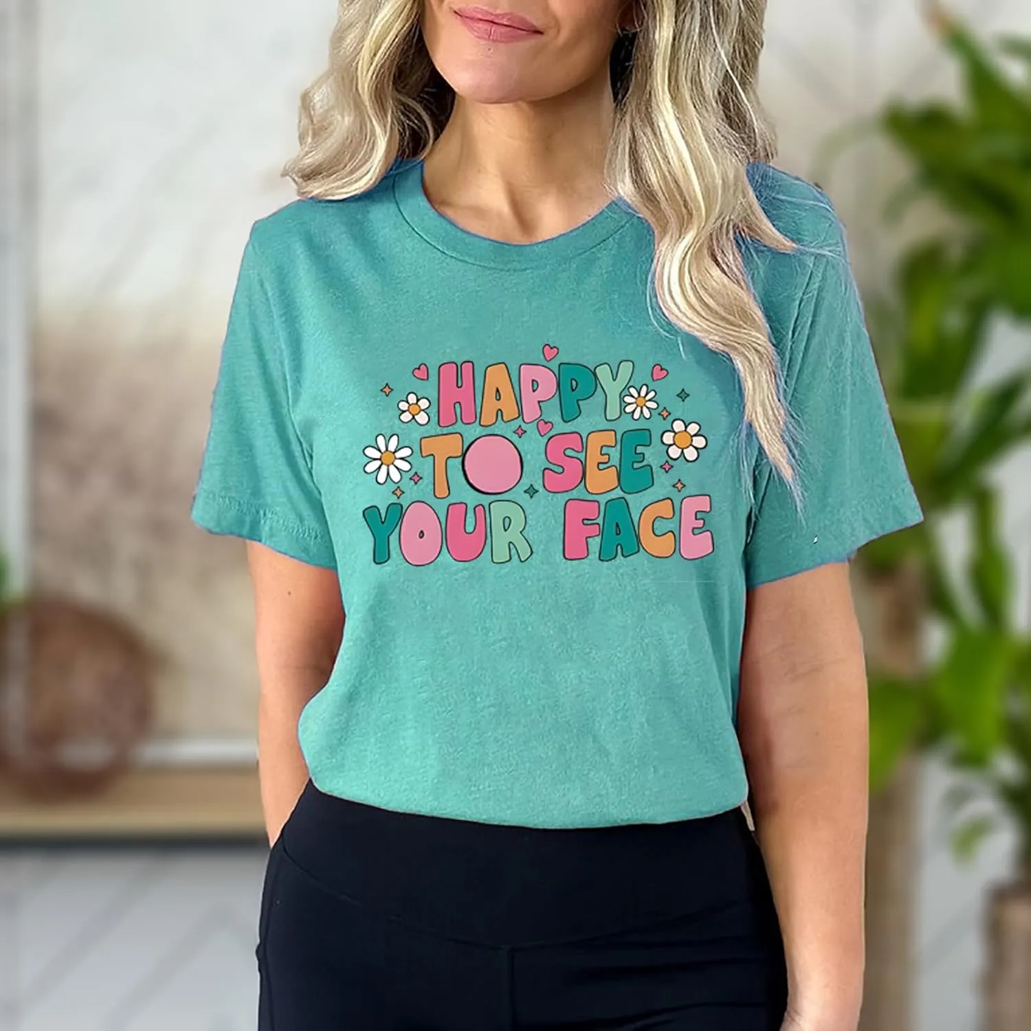 Teacher Shirts for Women Happy to See Your Face Shirt First Day of School Teacher T-Shirt Appreciation Tee Gifts