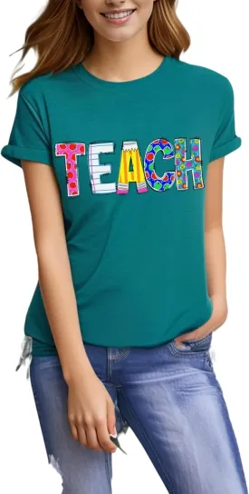 Teacher Shirts Women Teacher Life Shirt Funny Teacher Graphic Tees Vintage Teacher Gifts Teach Casual Summer Tops
