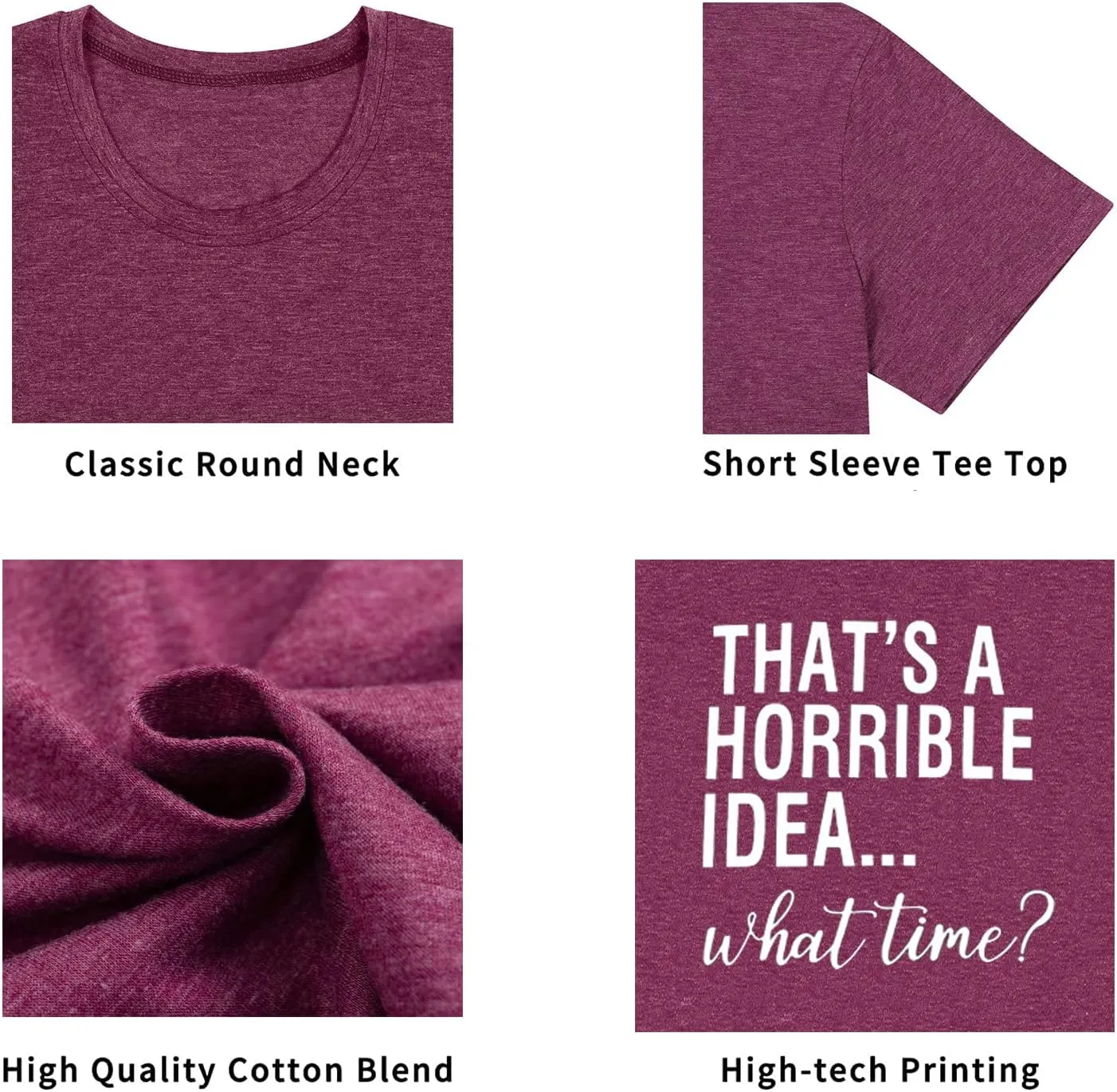 Thats A Horrible Idea What Time T Shirt Womens Cute Funny Saying Letter Print Party Shirt Graphic Tee Tops
