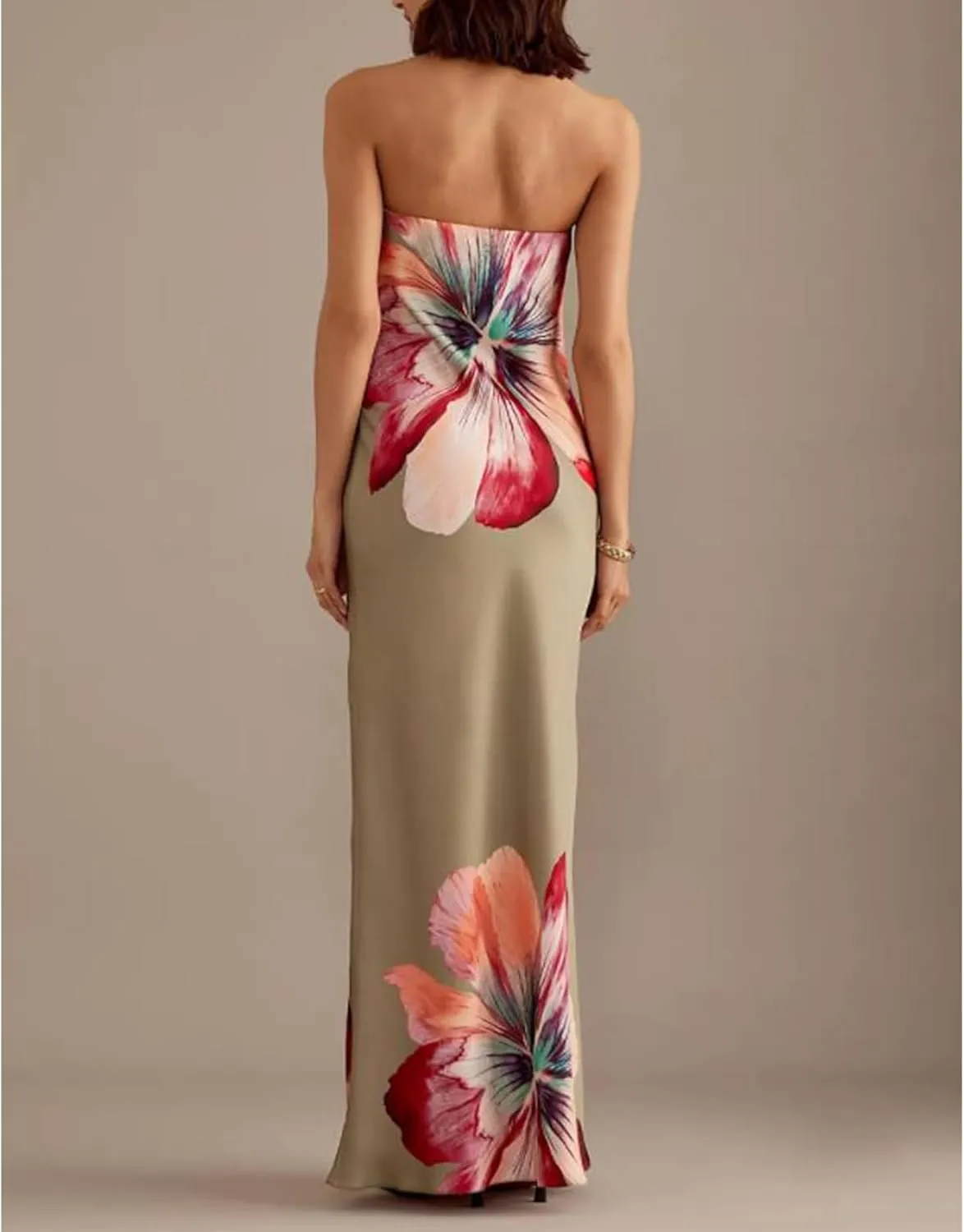 Womens Floral Strapless Dress Y2k Backless Sleeveless Tube Maxi Long Dresses Sexy Mesh Bodycon Summer Beachwear