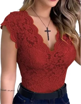 xxxiticat Women's Lace Tank Top Sleeveless V-Neck Floral Casual Scalloped Trim See Through Sheer Tunic Blouse Tee Shirt